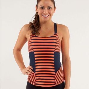 Lululemon Work it Out Tank Top Bright Neon Orange Navy Blue - Small